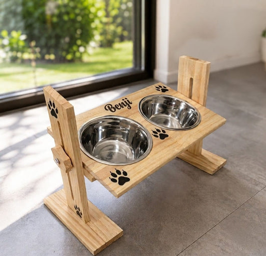 🐾 Comedero Elevado en Madera Ajustable 🐾