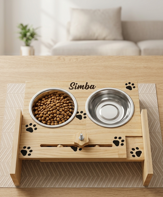 🐾 Comedero Elevado en Madera Ajustable 🐾