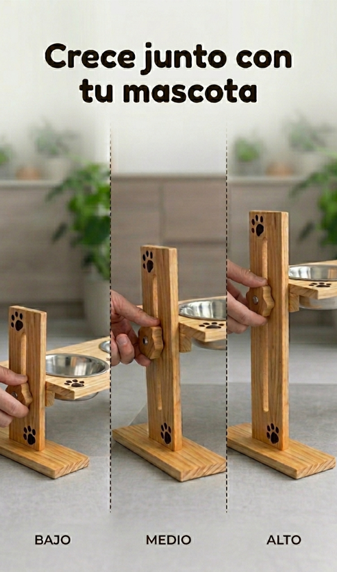 🐾 Comedero Elevado en Madera Ajustable 🐾
