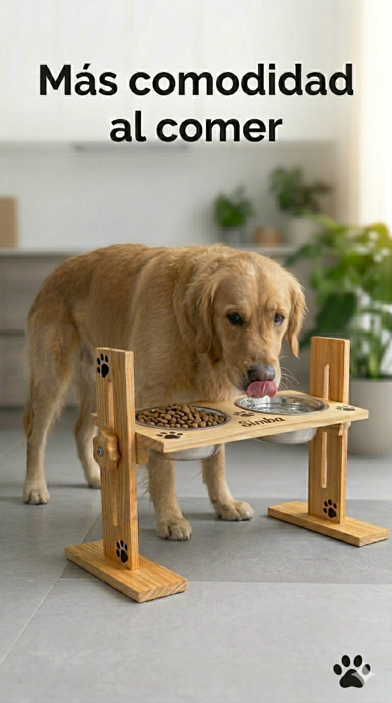 🐾 Comedero Elevado en Madera Ajustable 🐾